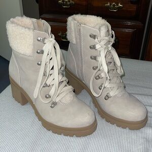 Soda Women Chunky Thick Heels Lug Sole Faux Fur Ankle Combat Boots